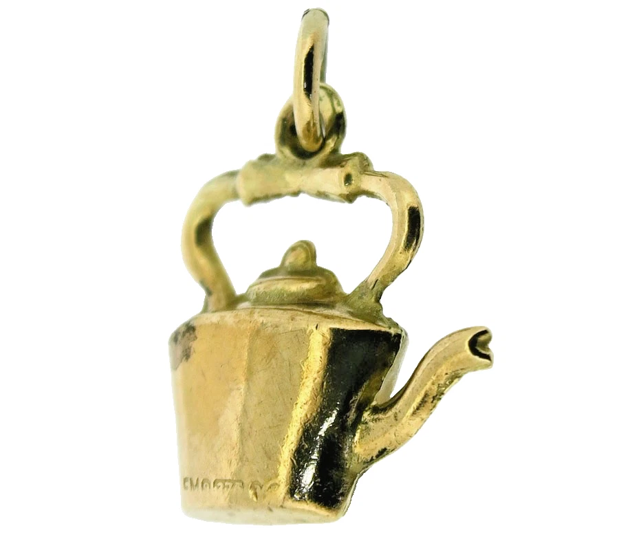Wasserkocher Anhänger 9kt Gold Gelb Old Fashion Kochendes Wasser Design Vintage gepunzt