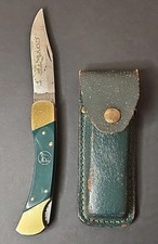 Vintage Coyote Lockback Knife Colonial Prov USA Green Delrin Hndl w/Green Sheath