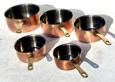 Vintage Copper Saucepan Pan Set x5 Made in France Stainless Steel Lining 7.7lbs