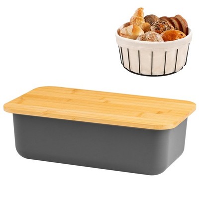 bremermann Brotkasten Set in grau mit Bambus-Deckel, Schneidebrett & Brotkorb