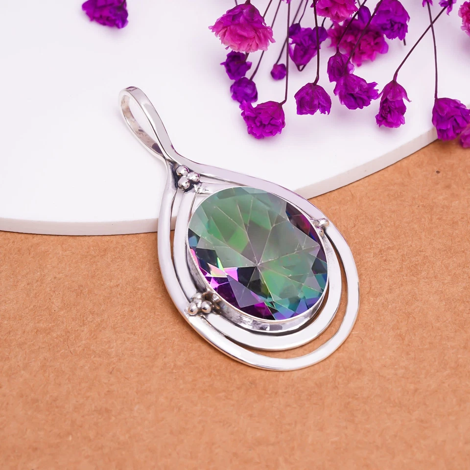 Oferta de Día de Acción de Gracias TOPACIO MÍSTICO ARCO IRIS Colgante de Piedras Preciosas Plata de Ley 925 Foto 3 de 4
