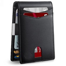 Mens Slim Minimalist Wallet with Money Clip, Pop Up Card Holder Bifold Wallet