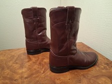 Vintage Justin 3037 Burgundy Leather Roper Boots Men's 8.5 E Wide "USA Made".