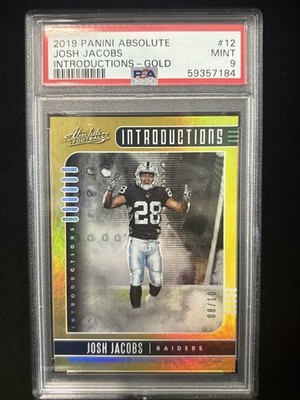 JOSH JACOBS 2019 Panini Absolute Introductions GOLD #’d /10 Rookie PSA 9 POP 1