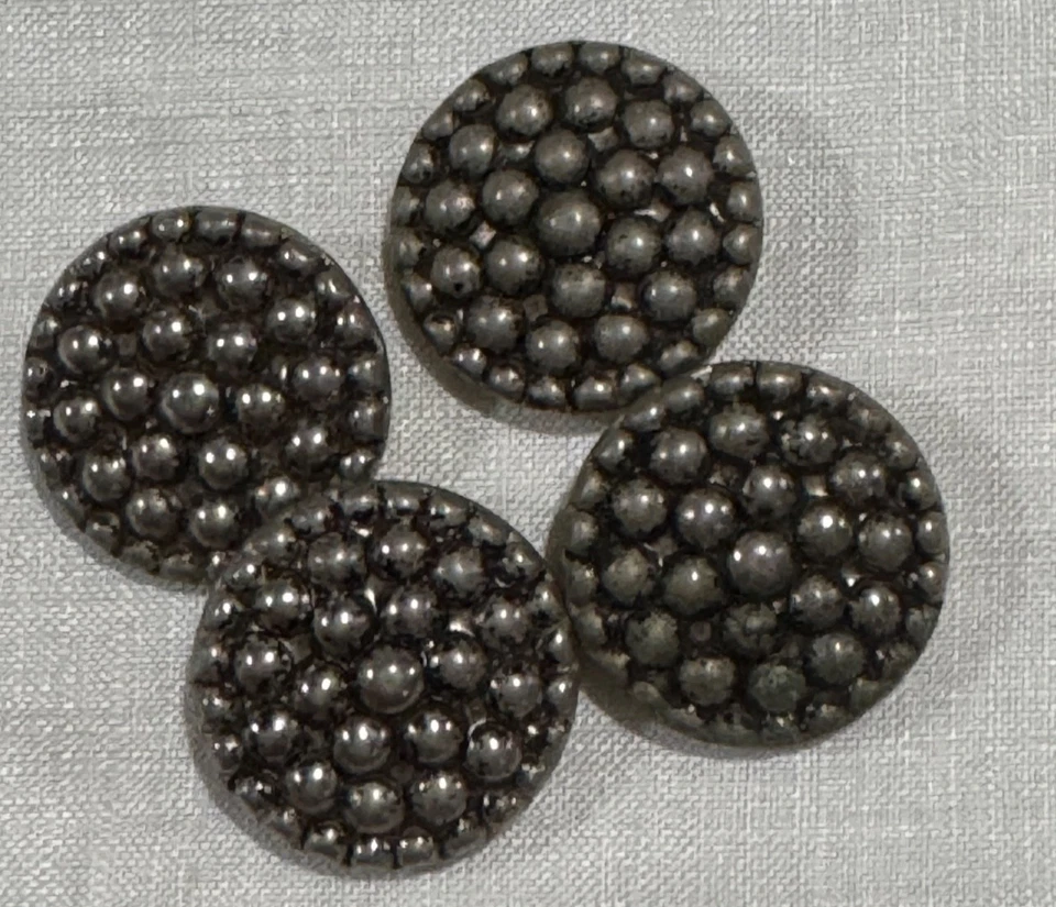 VTG 60's SET of 4 Buttons Antiqued Silver metal dots with black Antiquing 23 mm - Image 2 of 4
