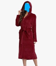 RONGTAI Womens Size S Robe Plush Fleece Hooded Bathrobe Thick NWT Burgundy