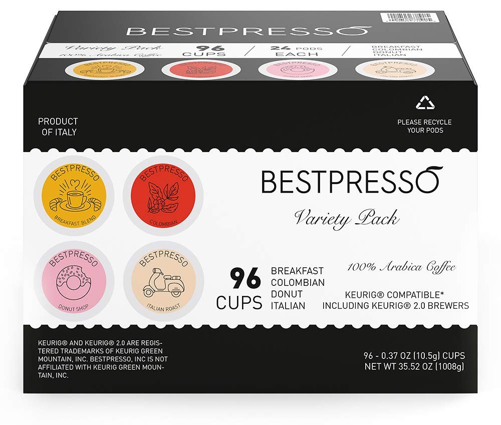 Bestpresso Coffee, Variety Pack Single Serve K-Cup Pods, 12 Count (Pack of 8) 