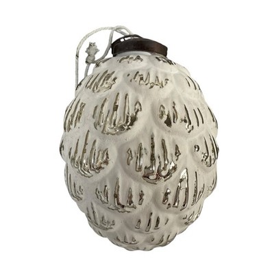 Rustic Kugal Style Pinecone Christmas Ornament White Silver 3'' x 4.5''