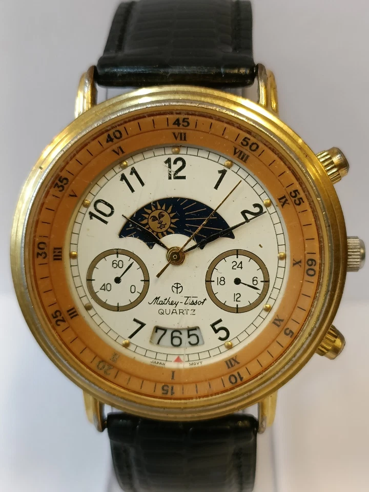 MATHEY-TISSOT FASE LUNAR CUARZO PÁTINA ESFERA BLANCA 821262 JAPÓN HOMBRE FUNCIONANDO Foto 3 de 4