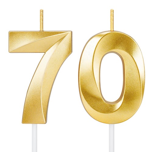 70th Birthday Candles for Cake,Gold Number Candles for Happy Birthday Cake To...