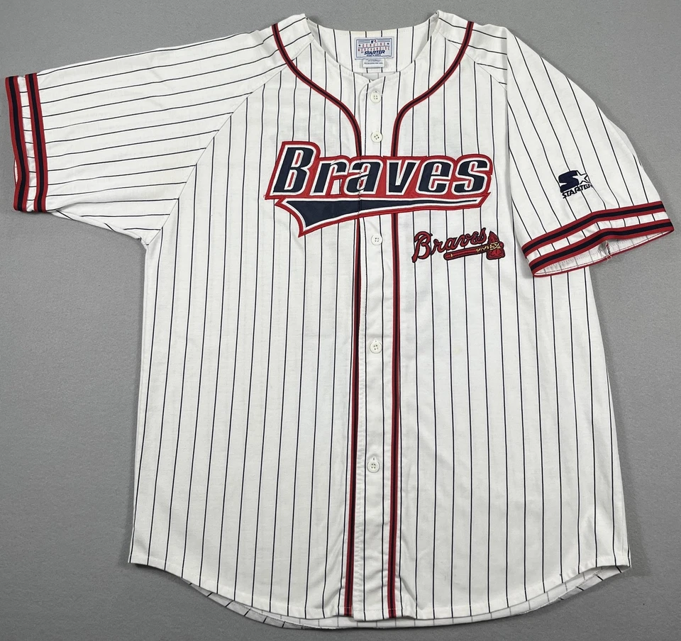 Camiseta deportiva vintage Starter Atlanta Braves Greg Maddux #31 para hombre XXL MLB prendedor a rayas Foto 2 de 4