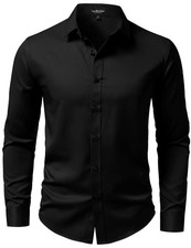 LucMatton Men's Long Sleeve Button Up Dress Shirt Modern Slim Fit Wrinkle-Free W