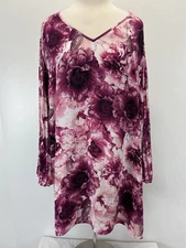 Catherine’s Floral Tunic Top Shirt 3X 26 28 Plus Pink Black Pleated Bell Sleeve