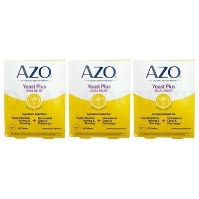 Azo Yeast Plus Dual Relief Yeast Infection Treatment 60 Tablets Lot of 3