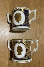 Royal Crown Derby Loving Cups HM Queen Elizabeth II & Margaret Thatcher X 2