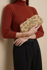 Lord Taylor Gold Beaded Sequin Evening Clutch Bag