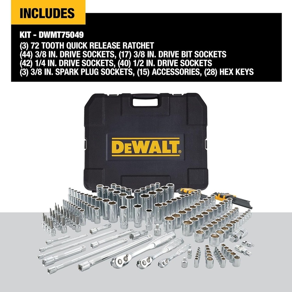 DEWALT Mechanics Tool Set, SAE and Metric Socket Wrench Set, Drive ...