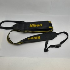 VINTAGE NIKON WIDE CLEAN BLACK STRAP WITH YELLOW LOGO MEASURES APPROX 97CM