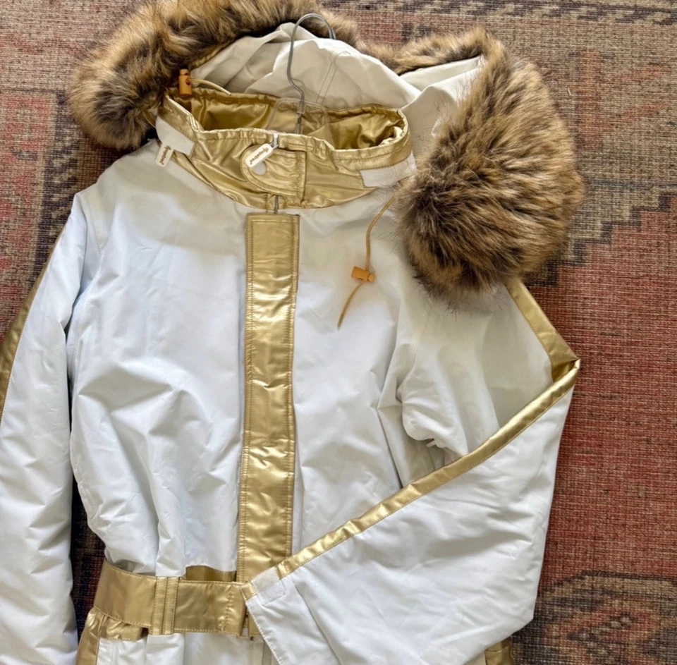 Tipsy Elves Snow Suit Size XL White and Gold with Fur Hood One Piece - Image 2 of 3