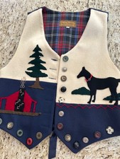 Vintage Lucia Lukken Broomskirts wool novelty Vest horse equestrian USA Made M