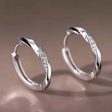 925 Sterling Silver Crystal Stone Huggie Hoop Earrings Women Girl Jewellery Gift