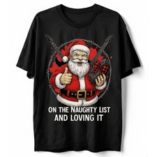 Rockin’ Santa Naughty List T-Shirt Funny Christmas Guitar Rebel Holiday Tee