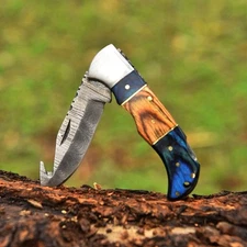 USA Pocket Knife Damascus Folding Blade Knife-Gut Hook Skinner Pocket Knives