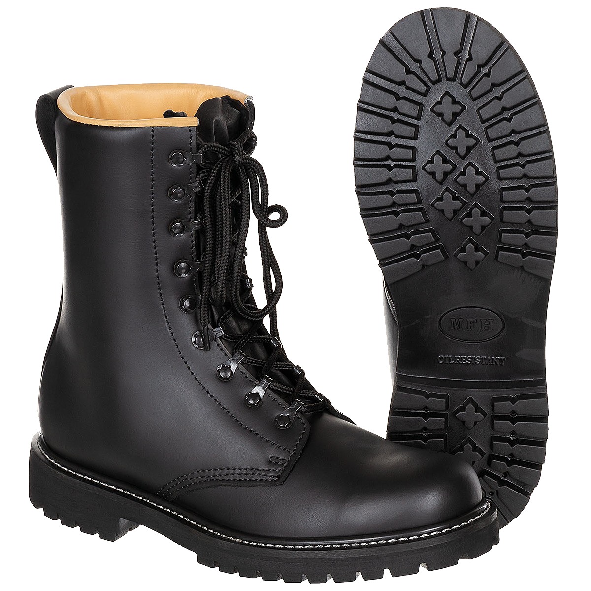 MFH Combat Boots Mens Footwear Shoes Police Security Leather Black-image