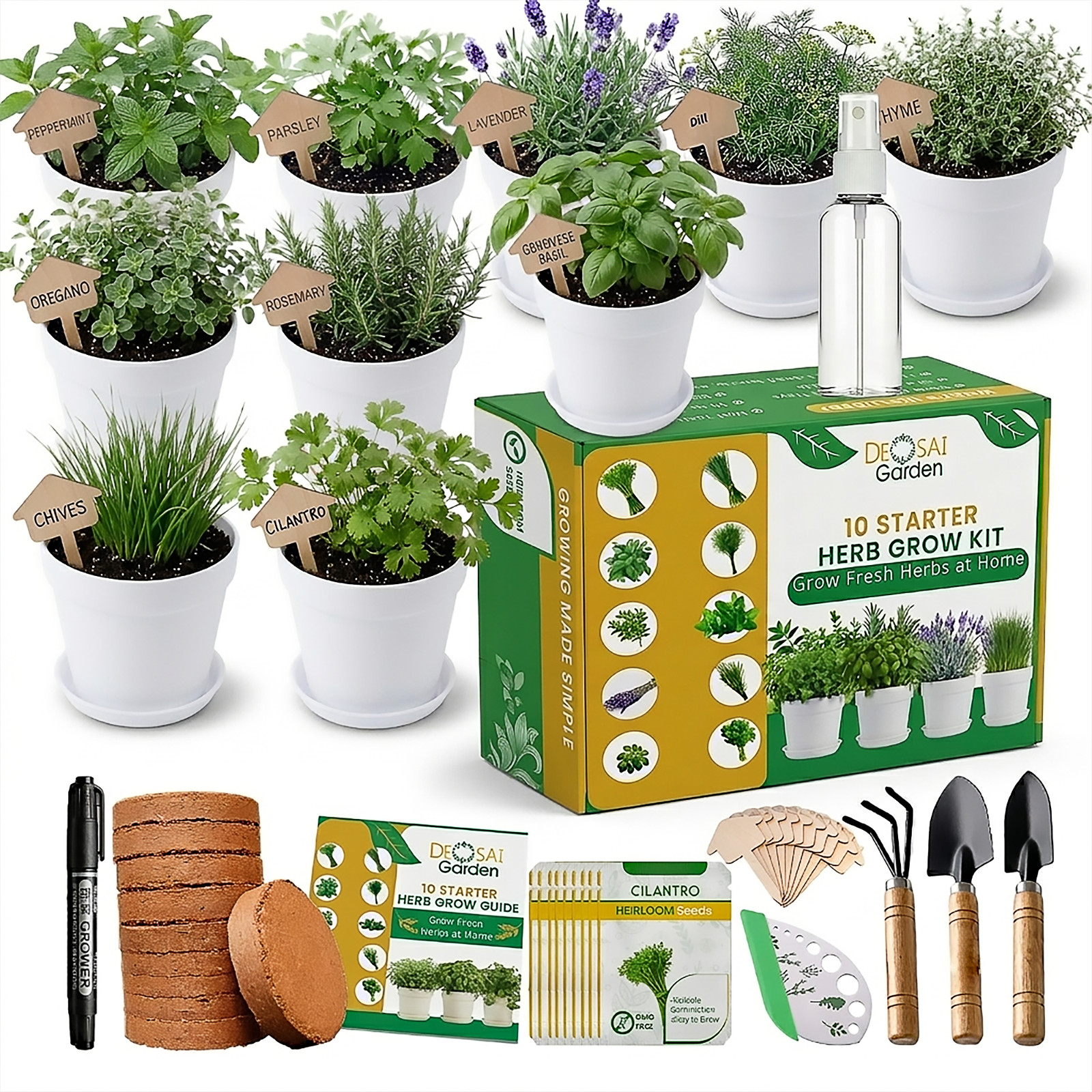 47 Pc Indoor Herb Garden Seed Starter Kit - 10 Non-GMO Seeds, Pots & Tools