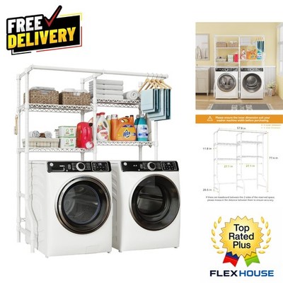 4 Tier Adjustable Laundry Storage Rack - Over Washer Drying System, White