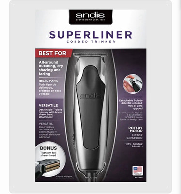 Andis SuperLiner Corded Rotary Trimmer Detachable T-Blade Silver/Black Face