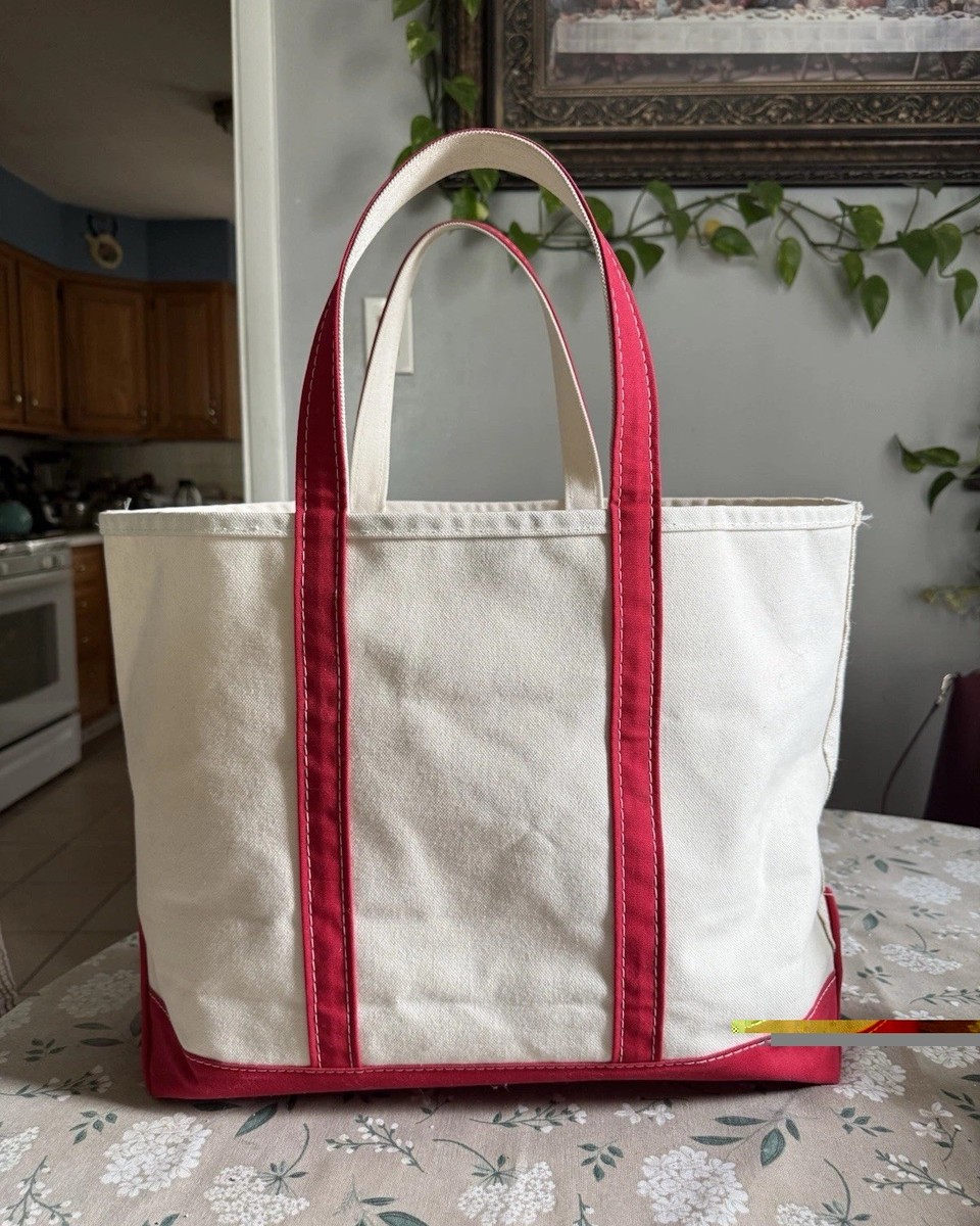 Vintage 90s LL Bean Boat & Tote Canvas Bag XL Red & White NWT Made