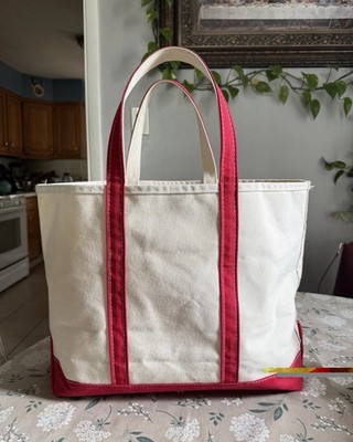Vintage 90s LL Bean Boat & Tote Canvas Bag XL Red & White NWT Made
