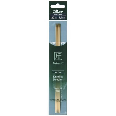 Clover Takumi Bambus Doppelendige Stricknadeln 5er Set 20 cm x 2,00 mm