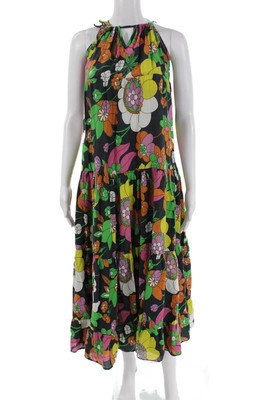 Dodo Bar Or Womens Sleeveless Keyhole Floral Midi Dress Navy Multi Size Small