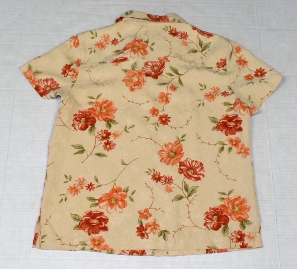 Izod M 码衬衫米色橙色花朵可水洗丝绸 — 第 2/4 张图片