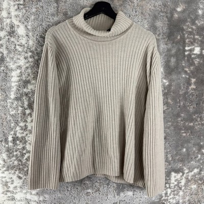 LLBean Plus Sz 1X Merino Wool Ribbed Turtleneck Sweater Beige Long Sleeve Women