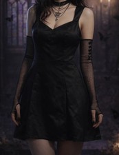Black Satin Corset Mini Dress Back Lace-Up Size 12 Goth Whimsy