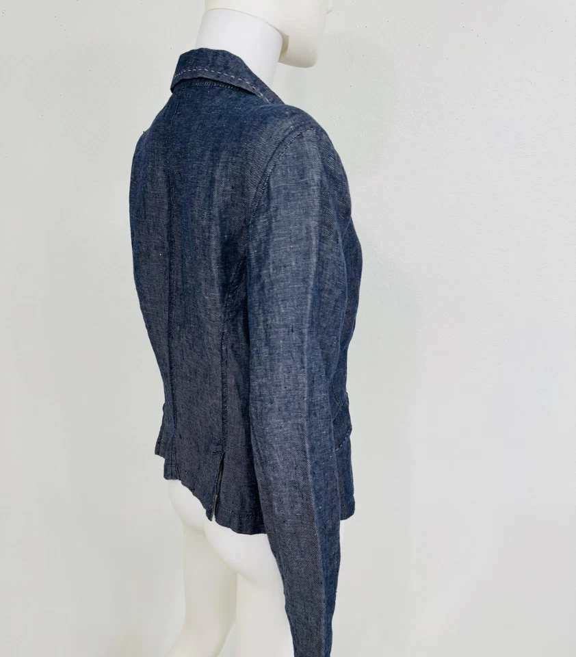 Chaqueta Blazer Giorgio Armani Etiqueta Negra Azul Lino IT48 Se Ajusta a S/Pequeña M Foto 4 de 4