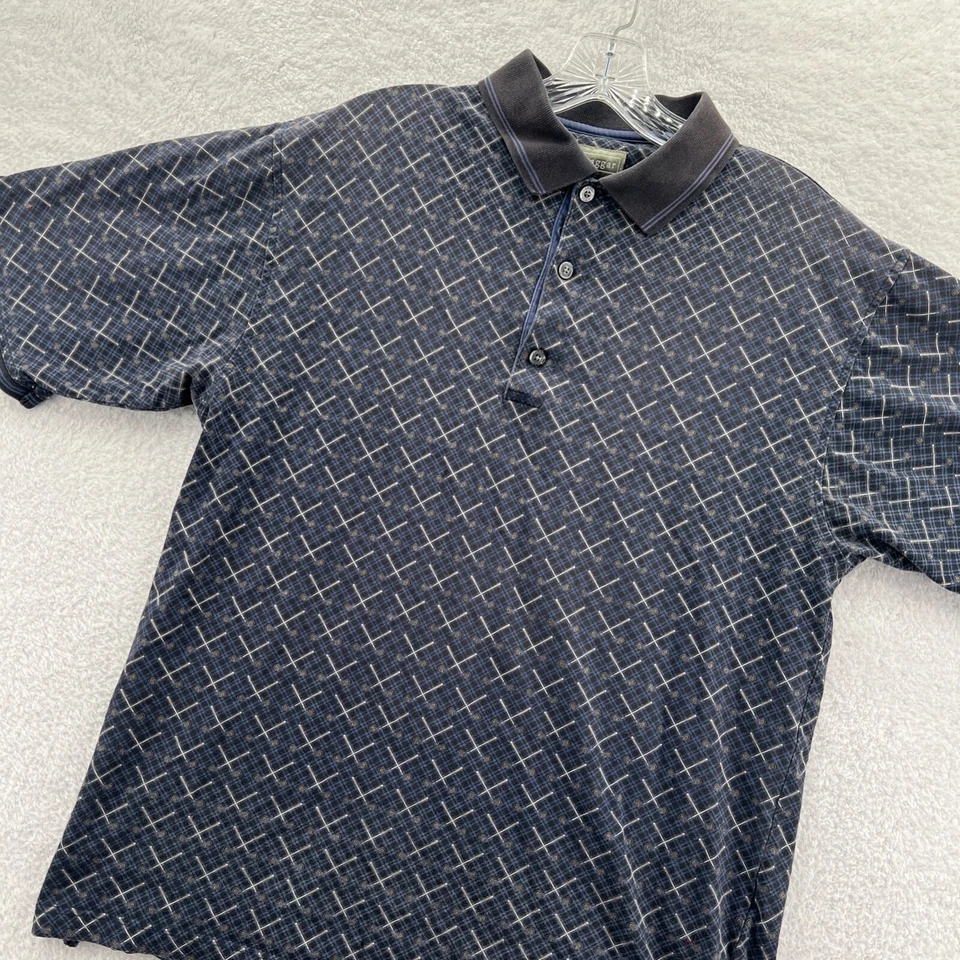 Camisa polo de golf Haggar para hombre mediana azul patrón de club con cuello de algodón camiseta deportiva Foto 3 de 4