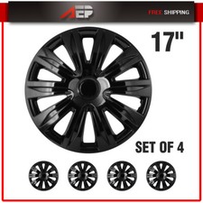 17 Set Of 4 Snap On Full Wheel Covers Hub Caps Black Fit R17 Tire Rim Abs Pc