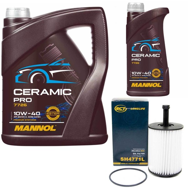MotoröL Set Mannol 10W-40 Ceramic Pro 6 Liter + ÖLfilter FüR Audi Ford Seat VW-image