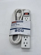 6 Outlet POWER STRIP Extra Long 8' ft power CORD w/ angLe Plug 15a WHITE PS664W