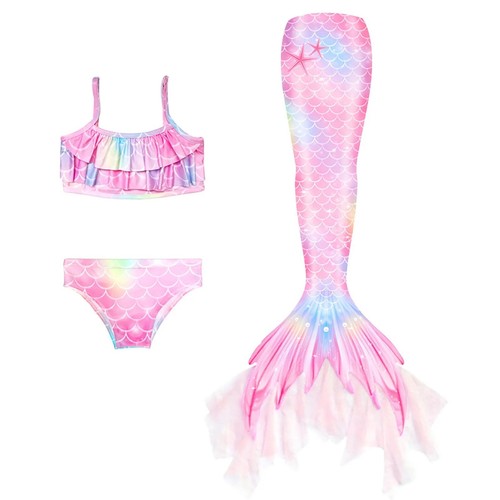 Kids Mermaid Tail Swimsuit Set – Wearable Swim Costume with Monofin