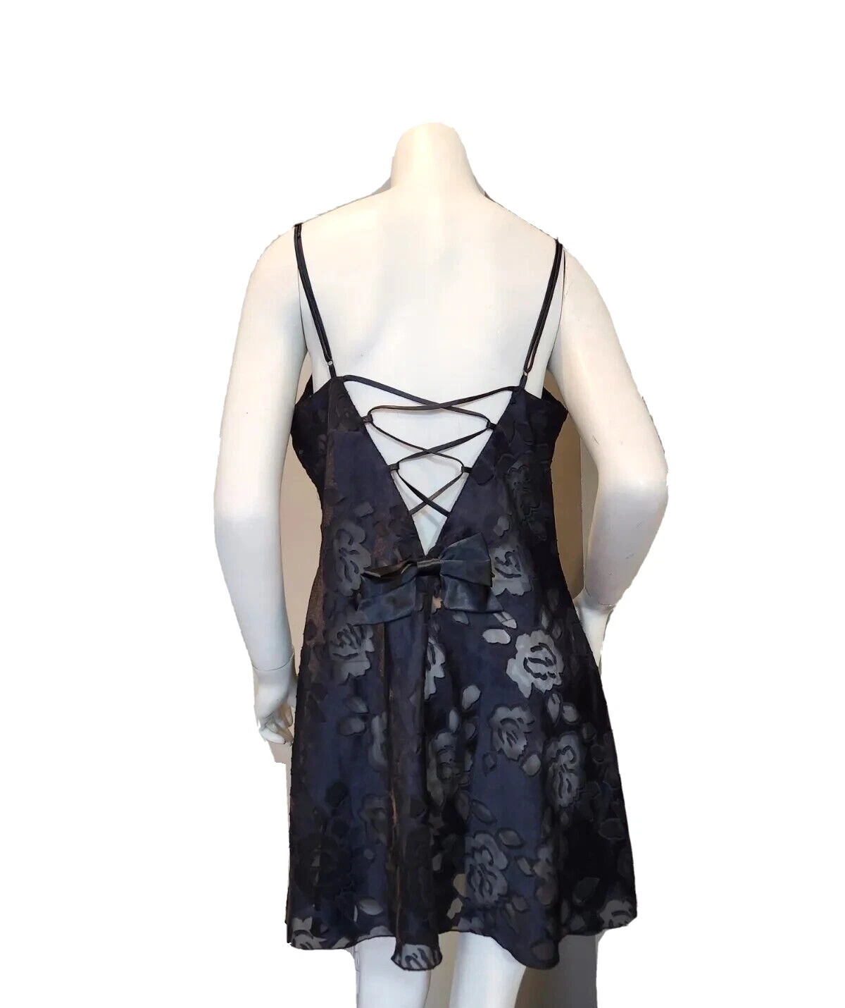 UNDERCOVER Mini abito vintage Victoria's Secret etichetta oro nero floreale burnout lingerie M