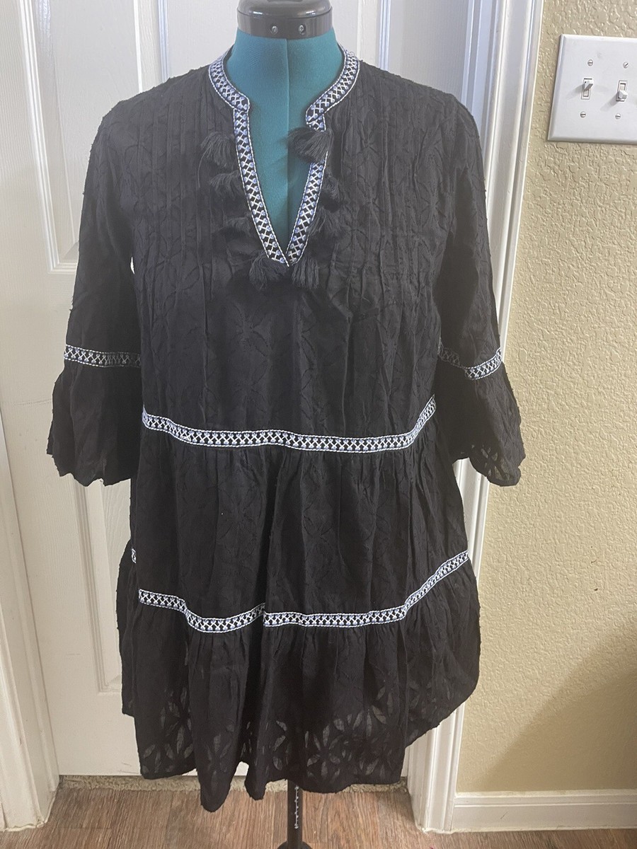 tommy bahama cotton clip embroidered tier dress Tommy Bahama Women's Cotton Clip Embroidered Tier Dress, Black, XS
