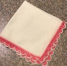 VINTAGE LINEN HANDKERCHIEF HANKY CROCHET EDGES 12 X 12