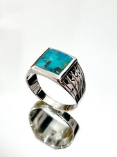 Oxidized Genuine Turquoise Stone Sterling Silver 925 Men  s Traditional Ring   11