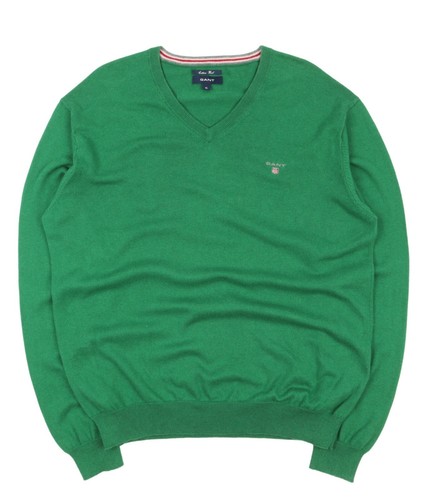Men's GANT Green Cotton Wool V-Neck 