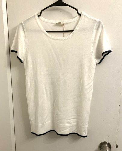 Hem Thread Womens Size Large Sweater White Ivory Short Sleeve Work NWT - 第 1/7 張圖片